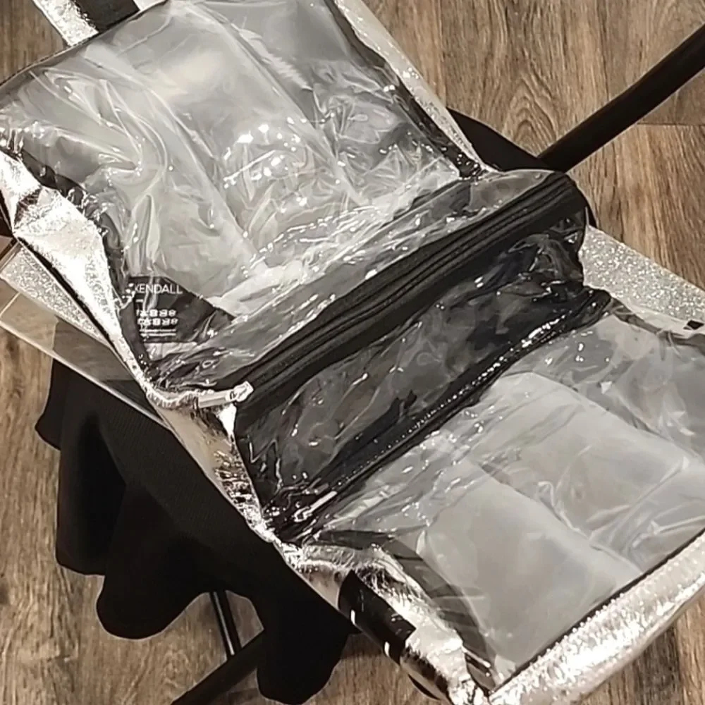 Kendall & Kylie‎ Metallic Silver Logo Hanging Travel Bag